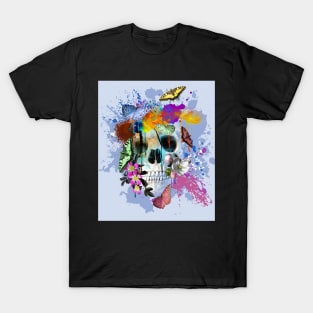 Skull Flowers And Butterfly, Rainbow Butterflies T-Shirt